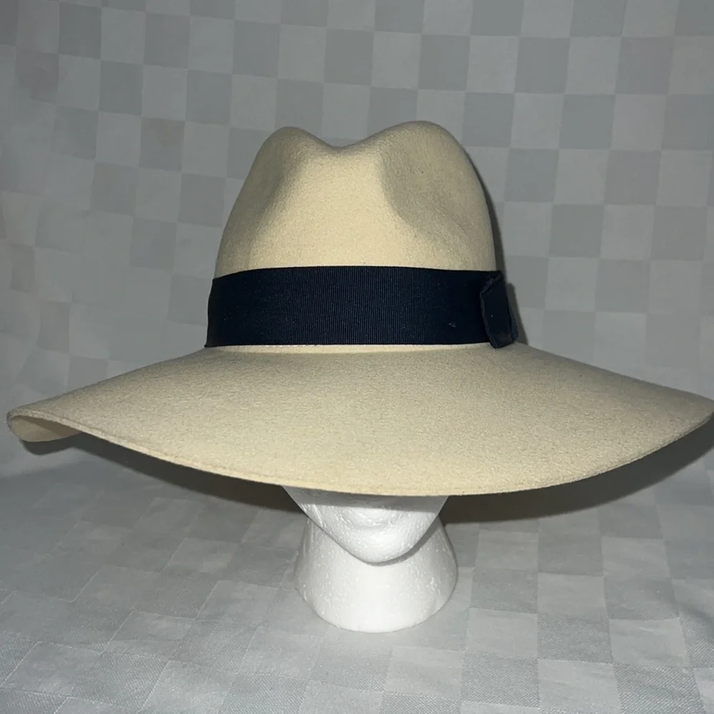 New $75 Brixton Bone Navy Blue Ribbon Piper Wool Floppy Hat